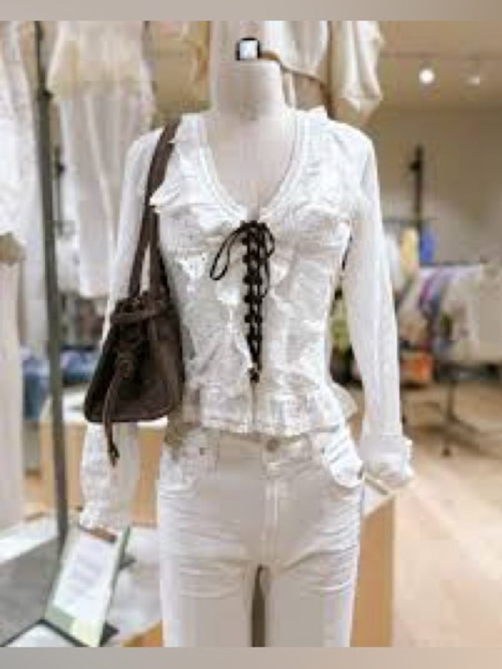 Pilcro eyelet ruffle long-sleeve blouse - Picture 4 of 6